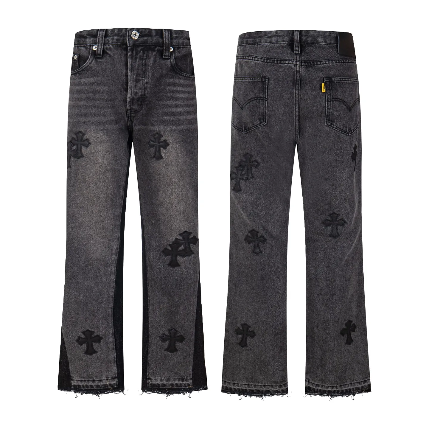 P240 Chrome Hearts Gallery co-branded limited-edition cross-flared flared jeans are a hot item this season and are sought after by countless celebrities and fashionistas. The neat details of the cutting process add color to the playful fashion! The neat and meticulous design, and the well-fitting structure is unique. The upper body not only has outstanding recognition, but also looks younger and younger. A style with the ultimate wearing meaning and performance, gorgeous color matching, and the craftsmanship of this style is also extremely extraordinary. After the finished product is washed, it is disassembled and hand-made with sheepskin cross leather and then spliced ​​together to complete. The whole piece has too many craftsmanship to describe. It is decorated with patchwork cross flowers and high-waisted washed jeans! ! Absolutely high-end luxury product, a god-level single product, a super popular product, made with top heavy industry, a must-see magic weapon that can't be missed. Style number: 1836 Size: 28 30 32 34 36 Color: black